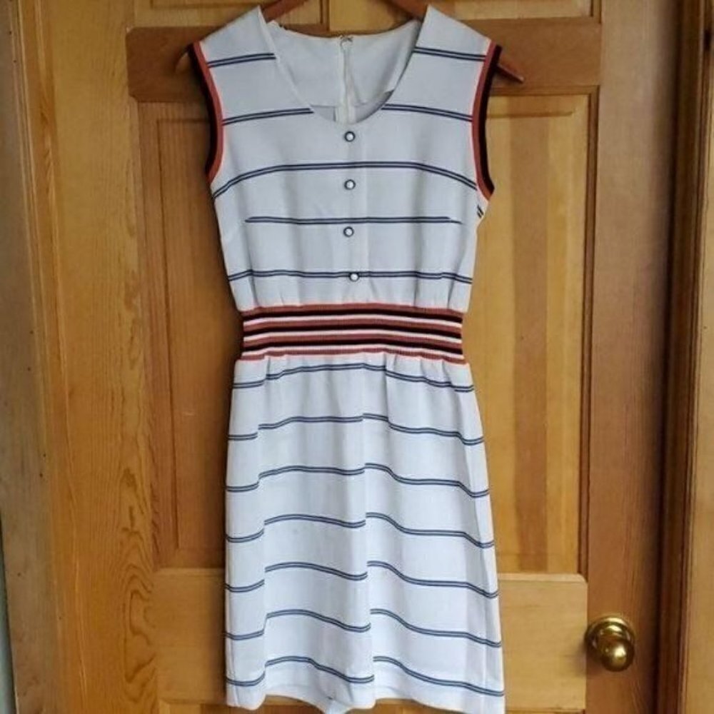 Vintage Embellished Stretch Banded Waist Sleeeveless Zippered Sz S Dress